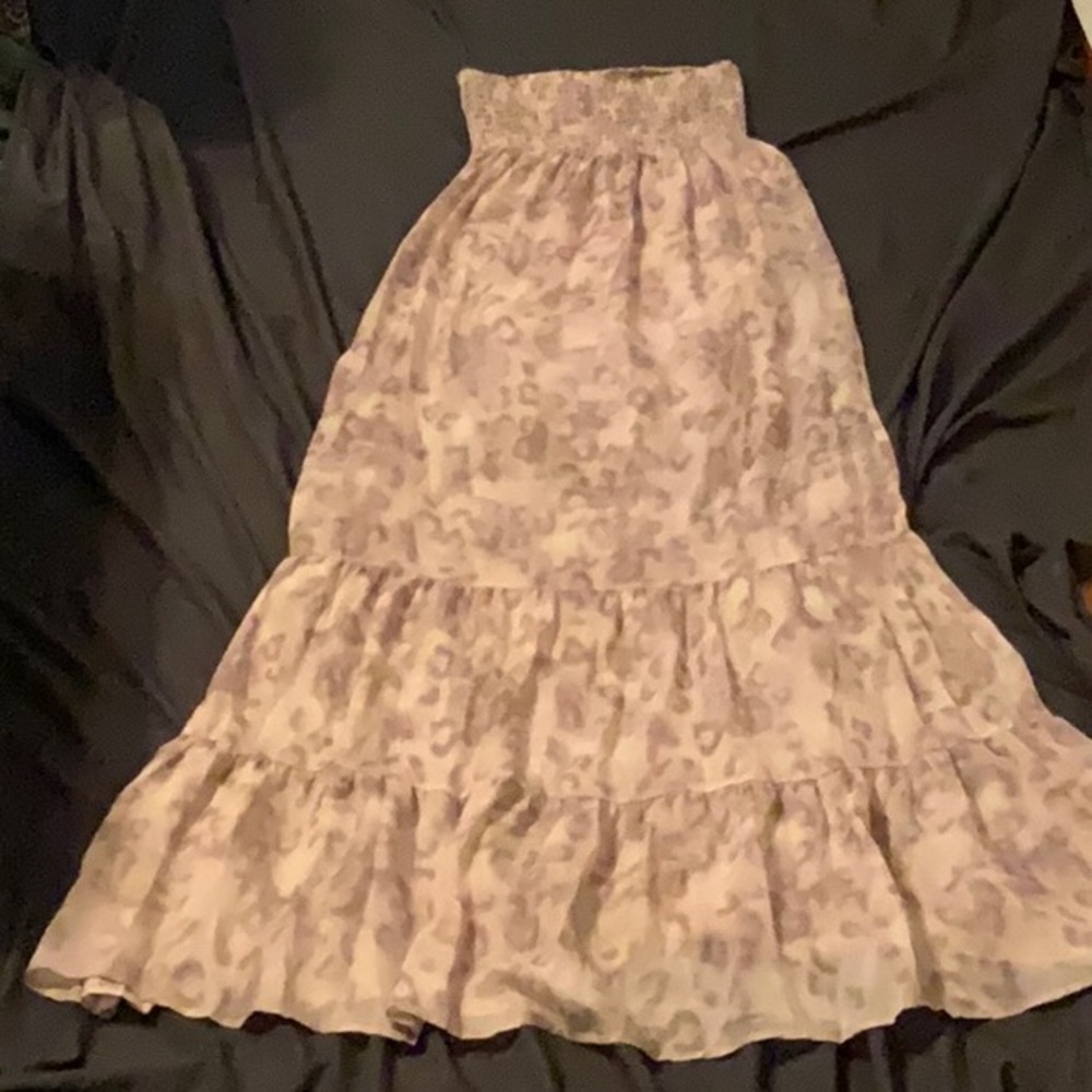 Subtle animal print; strapless maxi